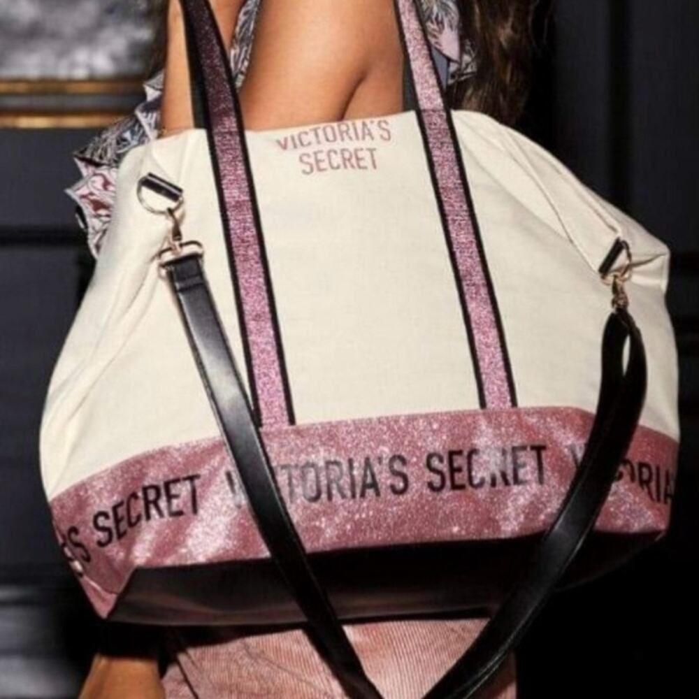 Victoria`s Secret Weekender Tote Bag pink Sparkle Glitter Metallic Bling